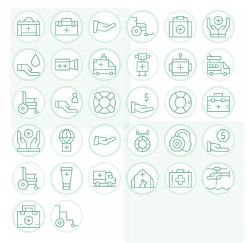 32 Thin Line Icons for Aid in crisp 128x128 Pixel Aligned resolution vector