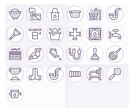 Drain Scalable Set featuring 25 Pixel Optimized Regular Line High Resolution Icons vector