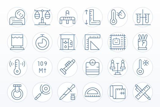 24 Thin Line Icons for Measurement in crisp 64x64 PIXEL Perfect resolution vector