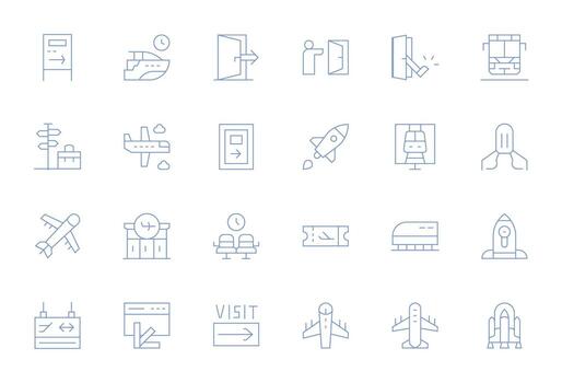 24 128x128 Thin Line Icons for Departure with Pixel Aligned precision vector