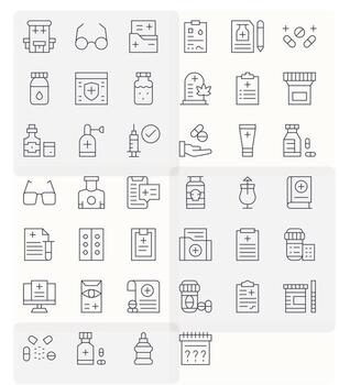 40 Icons for Prescription featuring 256x256 Display Perfect Thin Line Graphics vector
