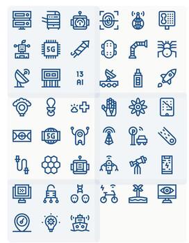 Technology Icon Toolkit featuring 45 Pixel Optimized High Resolution Bold Line elements vector