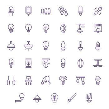 35 Regular Line Display Perfect Icons tailored for Bulb 128x128 interface vector