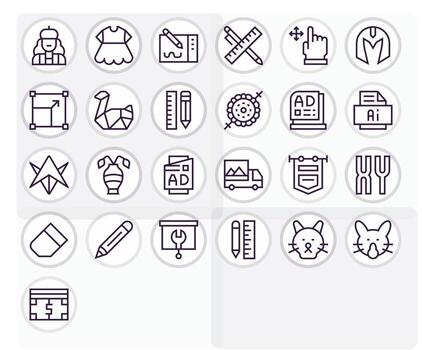 25 Icons inspired by Graphic Design in PIXEL Perfect 128x128 Regular Line quality vector