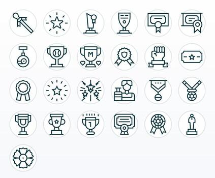 25 PIXEL Perfect 128x128 Icons for Accolade in elegant Regular Line design vector