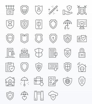 salvaguardia icono conjunto con 40 Delgado línea alto resolución píxel optimizado gráficos vector