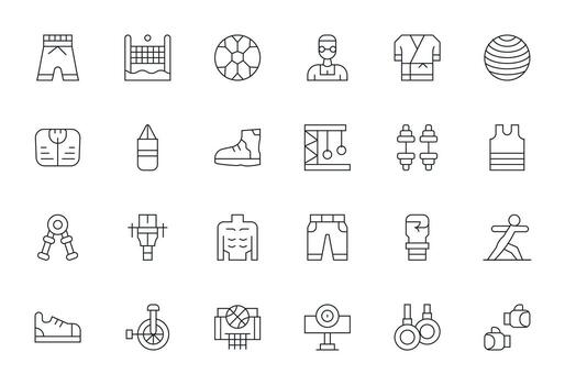 24 Thin Line Icons for Exercise in crisp Retina Ready Pixel Optimized resolution vector