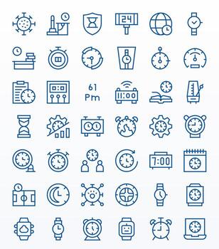 Clock Premium Bundle with 42 256x256 Pixel Optimized Regular Line Icons vector