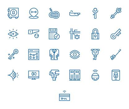 Key Complete Package with 25 64x64 Regular Line Pixel Optimized Icons vector