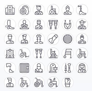 Rehabilitation Icon Toolkit featuring 35 Display Perfect 128x128 Regular Line elements vector
