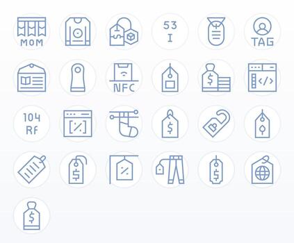 25 etiqueta píxel optimizado íconos en 128x128 regular línea estético vector