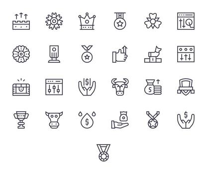 Regular Line Style Gain Icons with 25 64x64 Pixel Optimized Designs vector