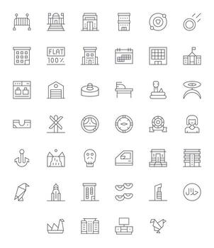 Flat Premium Bundle with 40 128x128 Grid Fitted Thin Line Icons vector