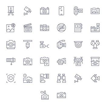 32 64x64 Thin Line Icons for Camera with PIXEL Perfect precision vector