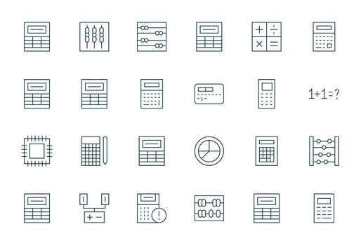 24 128x128 Icons for Arithmetic with Pixel Optimized Thin Line clarity vector