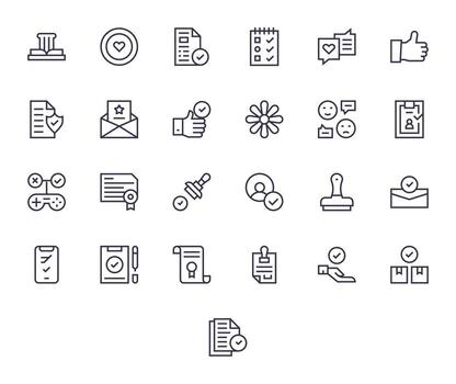 Approval Icon Set with 25 Regular Line Retina Ready Pixel Optimized Graphics vector