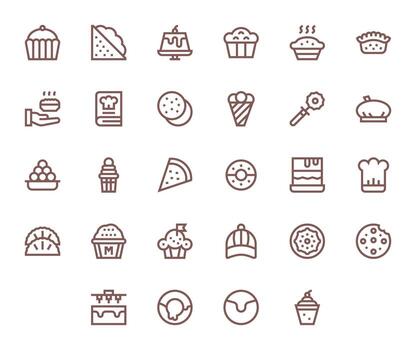 Pastry Scalable Set featuring 28 Detail Enhanced Bold Line High Resolution Icons vector
