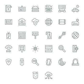 Access PIXEL Perfect Set with 32 High Resolution Thin Line Icons vector