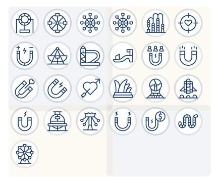 25 Icons for Attraction optimized in Display Perfect 128x128 Regular Line resolution vector