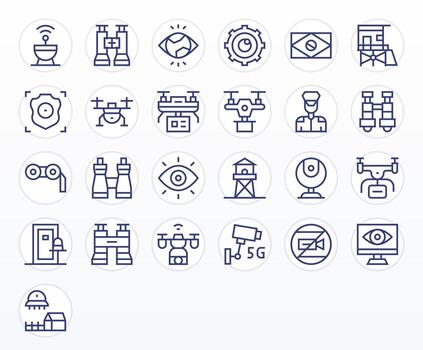 Surveillance Icon Arsenal with 25 128x128 Regular Line Pixel Optimized designs vector