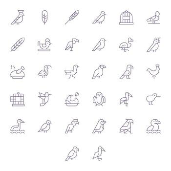 Avian Comprehensive Bundle with 32 PIXEL Perfect Thin Line 128x128 Icons vector