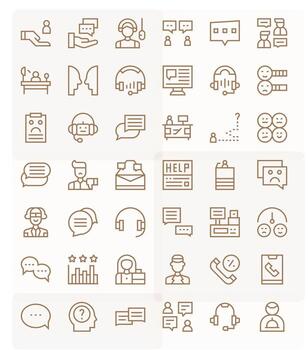 Customer Service Comprehensive Bundle with 42 Grid Fitted Regular Line 128x128 Icons vector