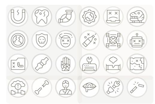 Broken Comprehensive Bundle with 24 Editable Thin Line Retina Ready Icons vector