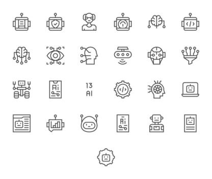 Machine Learning Graphics Pack including 25 Regular Line Retina Ready Editable Icons vector