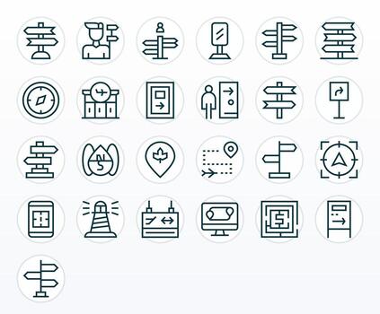 Wayfinding Icon Arsenal with 25 128x128 Regular Line Editable designs vector