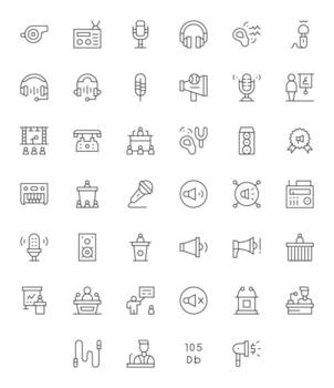 Speaker Design Icons featuring 40 PIXEL Perfect Thin Line Style vector