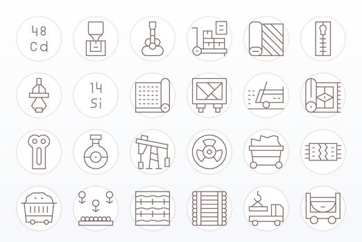 24 High Resolution Icons for Material in Pixel Aligned Thin Line Format vector