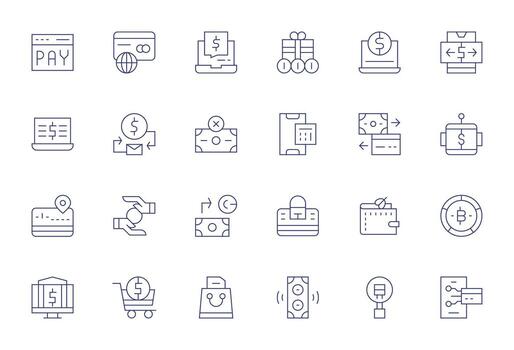 24 Delgado línea píxel alineado 256x256 íconos desde en línea pago suite vector