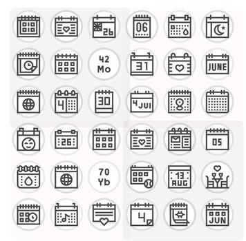 36 Bold Line Pixel Aligned Icons tailored for Date 64x64 interface vector