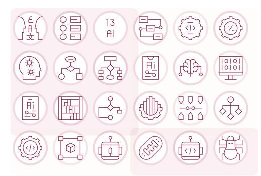 Algorithm Ultimate Package with 24 High Resolution Thin Line Editable Icons vector