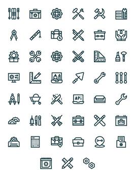 herramientas icono colección presentando 45 píxel Perfecto alto resolución negrita línea diseños vector