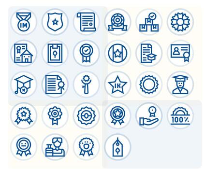 28 128x128 Bold Line Icons for Certification with Pixel Aligned precision vector