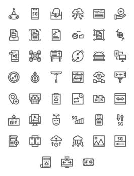 45 High Resolution Bold Line Icons for Upload with Grid Fitted precision vector