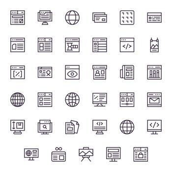 Web Page Professional Set with 35 Regular Line Grid Fitted Retina Ready Icons vector