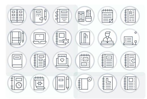 Notebook Design Icons featuring 24 Display Perfect Thin Line Style vector