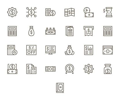 25 64 x 64 regular línea íconos optimizado para presupuesto cuadrícula equipado monitor vector