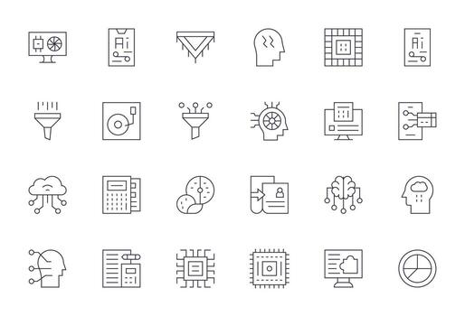 24 Thin Line Icons designed for Data Processing in 64x64 Grid Fitted format vector