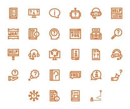 28 negrita línea íconos para Preguntas más frecuentes en crujiente retina Listo monitor Perfecto resolución vector