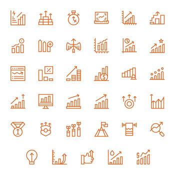 Rising High Resolution Icon Pack with 35 Regular Line Grid Fitted Elements vector