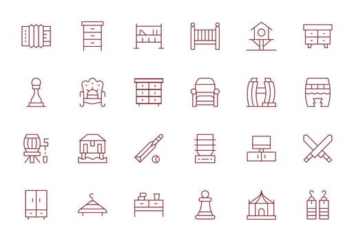 de madera completar paquete con 24 64 x 64 Delgado línea píxel optimizado íconos vector