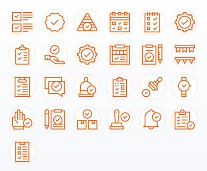 25 Icons inspired by Done in Pixel Optimized 64x64 Regular Line quality vector
