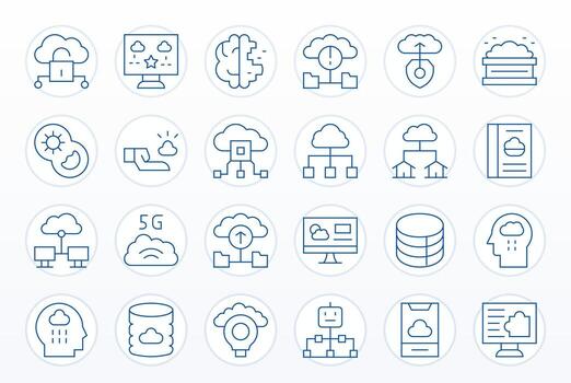 nube informática icono colección presentando 24 píxel alineado 256x256 Delgado línea diseños vector