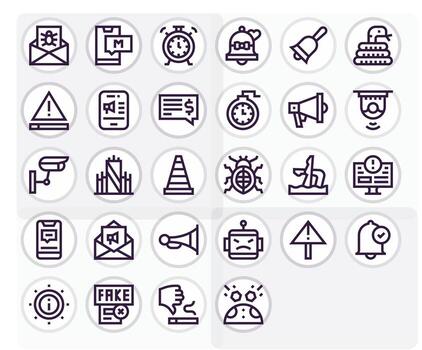 Alert Icon Set with 28 Bold Line 64x64 Pixel Optimized Graphics vector