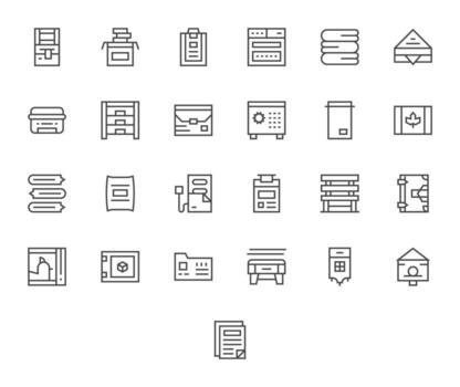 25 regular línea íconos para archivo gabinete en crujiente 64 x 64 píxel Perfecto resolución vector