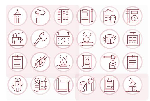 Log Icon Library with 24 Thin Line 128x128 Pixel Aligned Designs vector