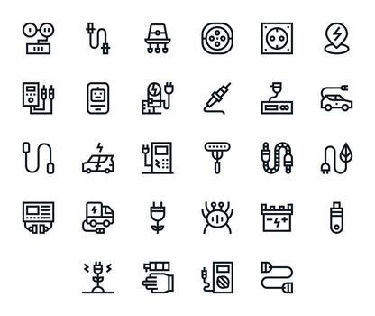 28 Icons inspired by Plug in Pixel Optimized 128x128 Bold Line quality vector